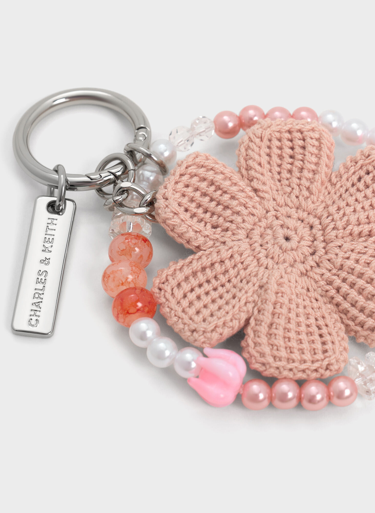 Crochet Flower Beaded Charm, Light Pink, hi-res