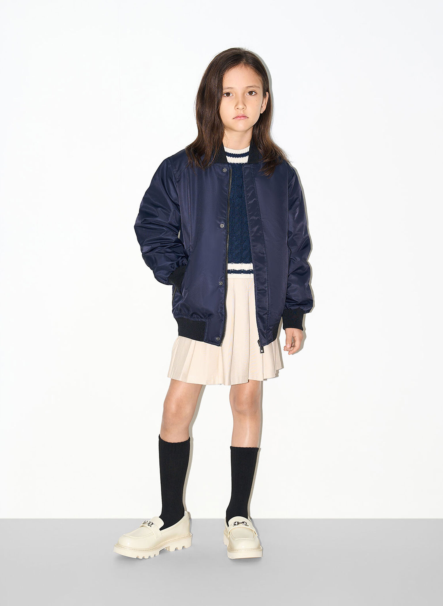 Girls' Metallic Accent Chunky Loafers, Chalk, hi-res
