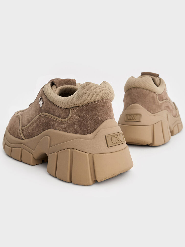Yunna Suede & Recycled Fabric Chunky Sneakers, Taupe, hi-res