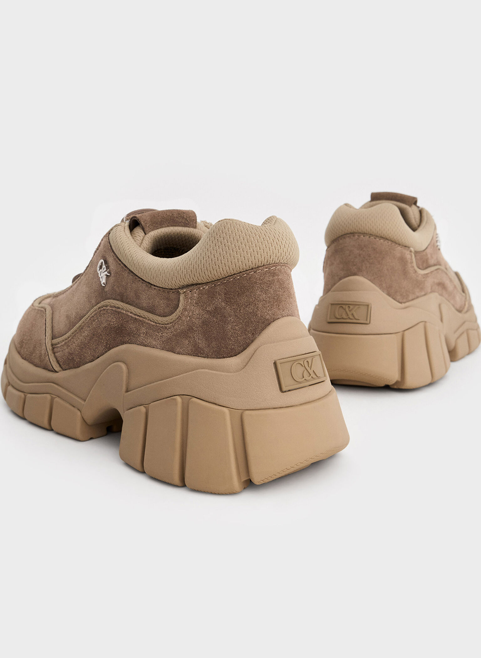 Yunna Suede & Recycled Fabric Chunky Sneakers, Taupe, hi-res