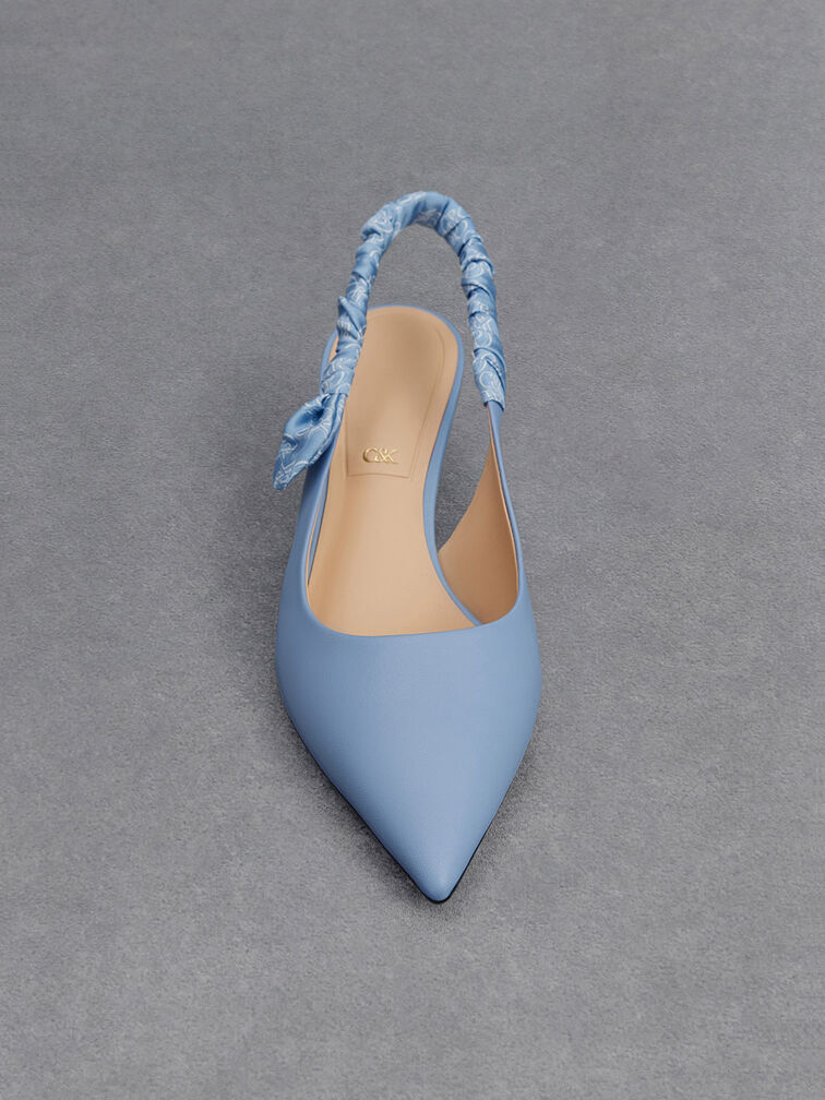 Tully Leather Ruched-Strap Slingback Pumps, Light Blue, hi-res