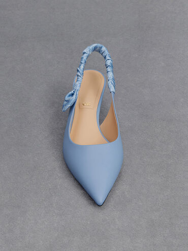 Tully Leather Ruched-Strap Slingback Pumps, Light Blue, hi-res