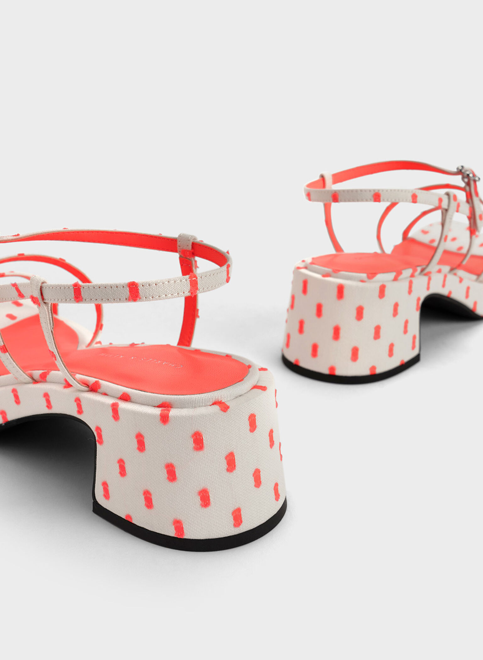 Selene Flower-Buckle Strappy Sandals, Coral Pink, hi-res