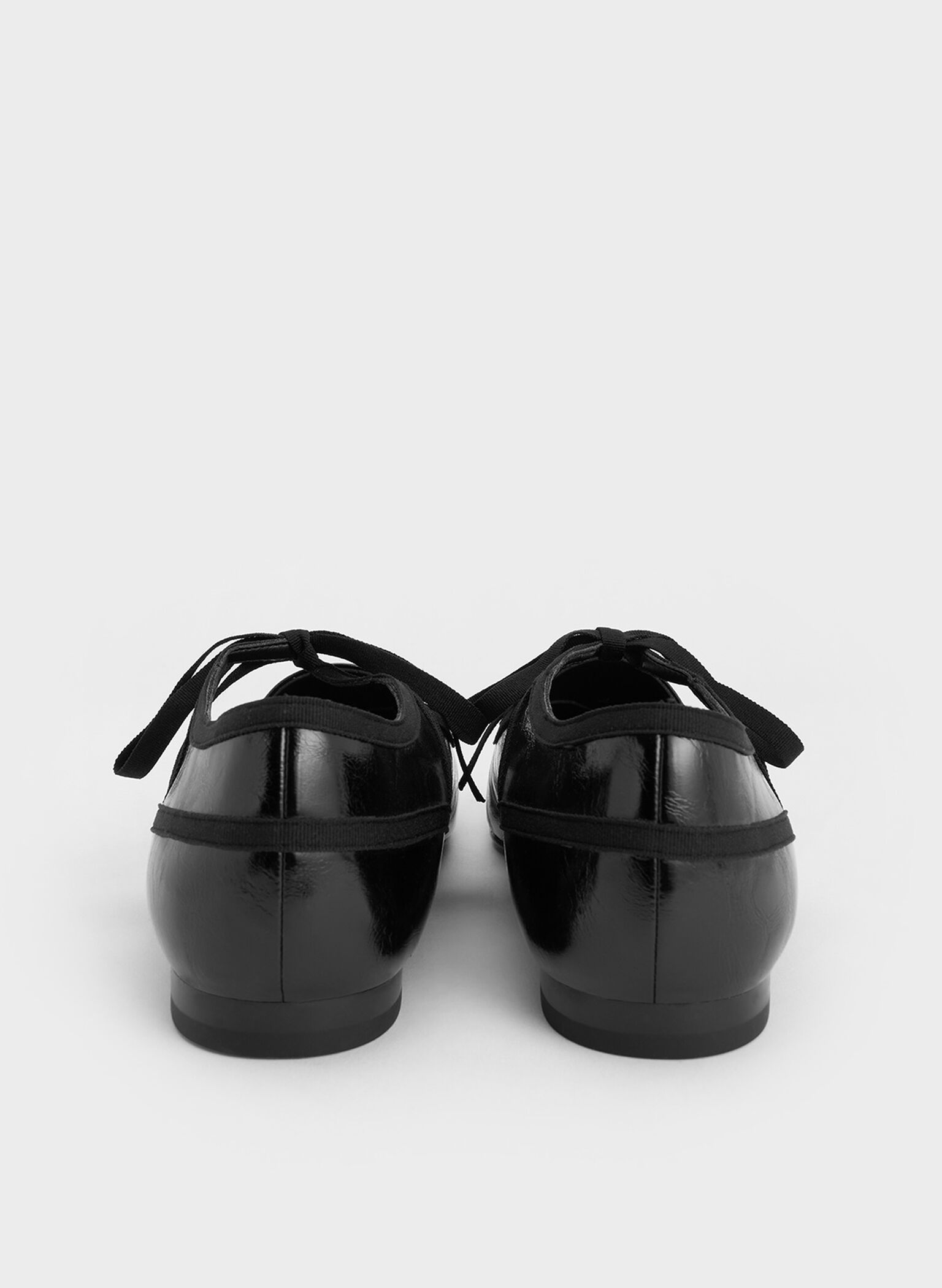 Crinkle-Effect Lace-Up Bow Ballet Flats, Black, hi-res