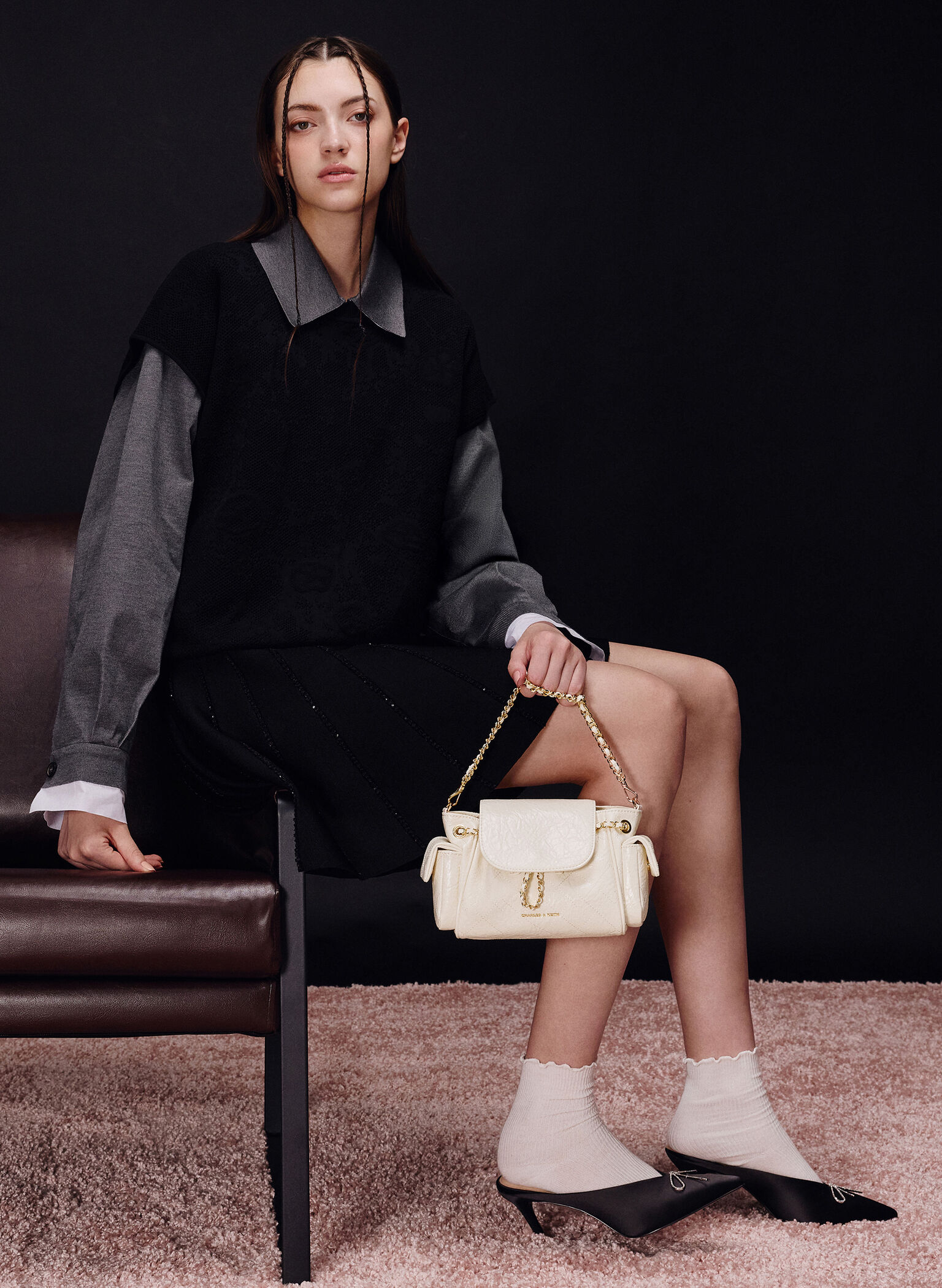 Duo Quilted Two-Way Front Flap Backpack, Cream, hi-res