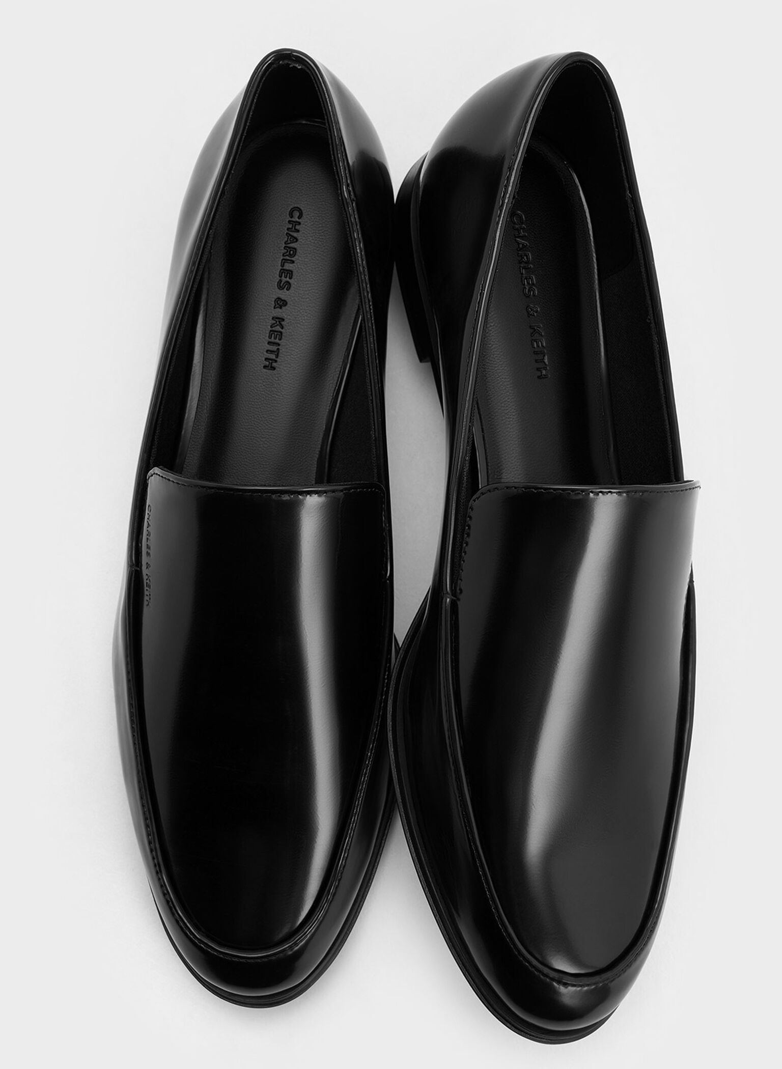 Almond-Toe Stitch-Trim Loafers, Black Box, hi-res