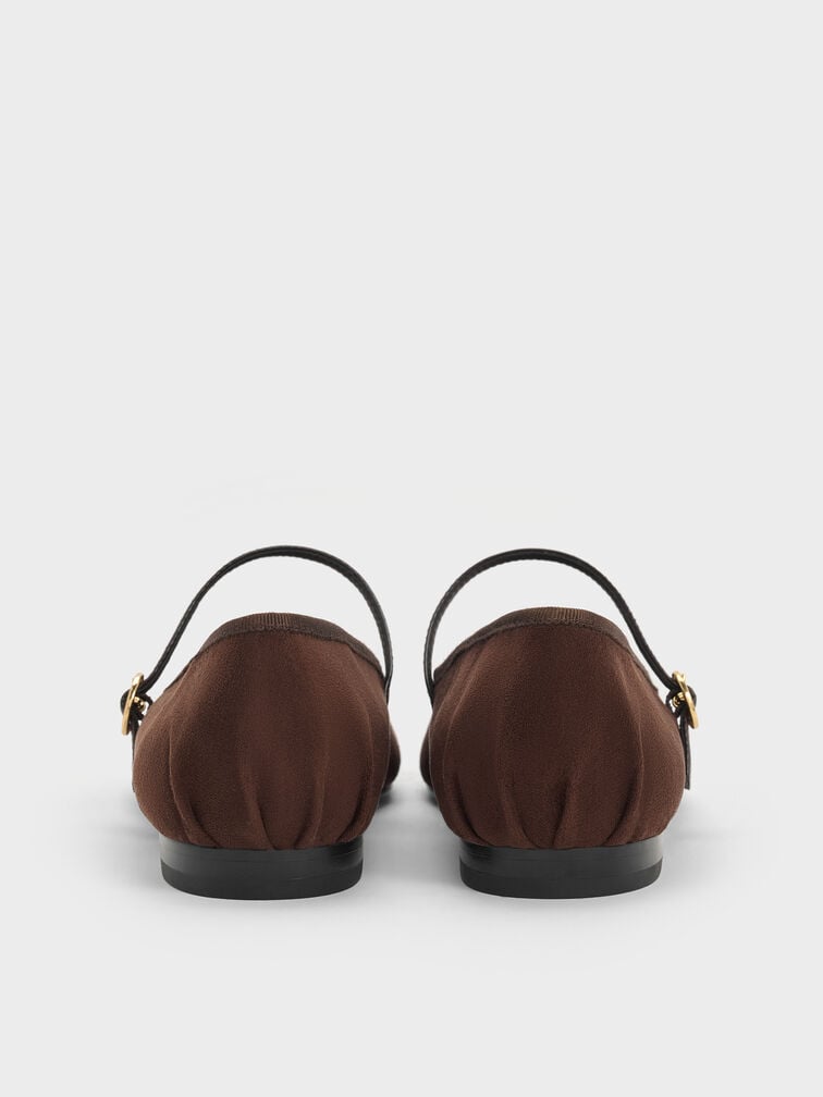 Emiko Faux Suede Bow Mary Jane Flats, Dark Brown Textured, hi-res