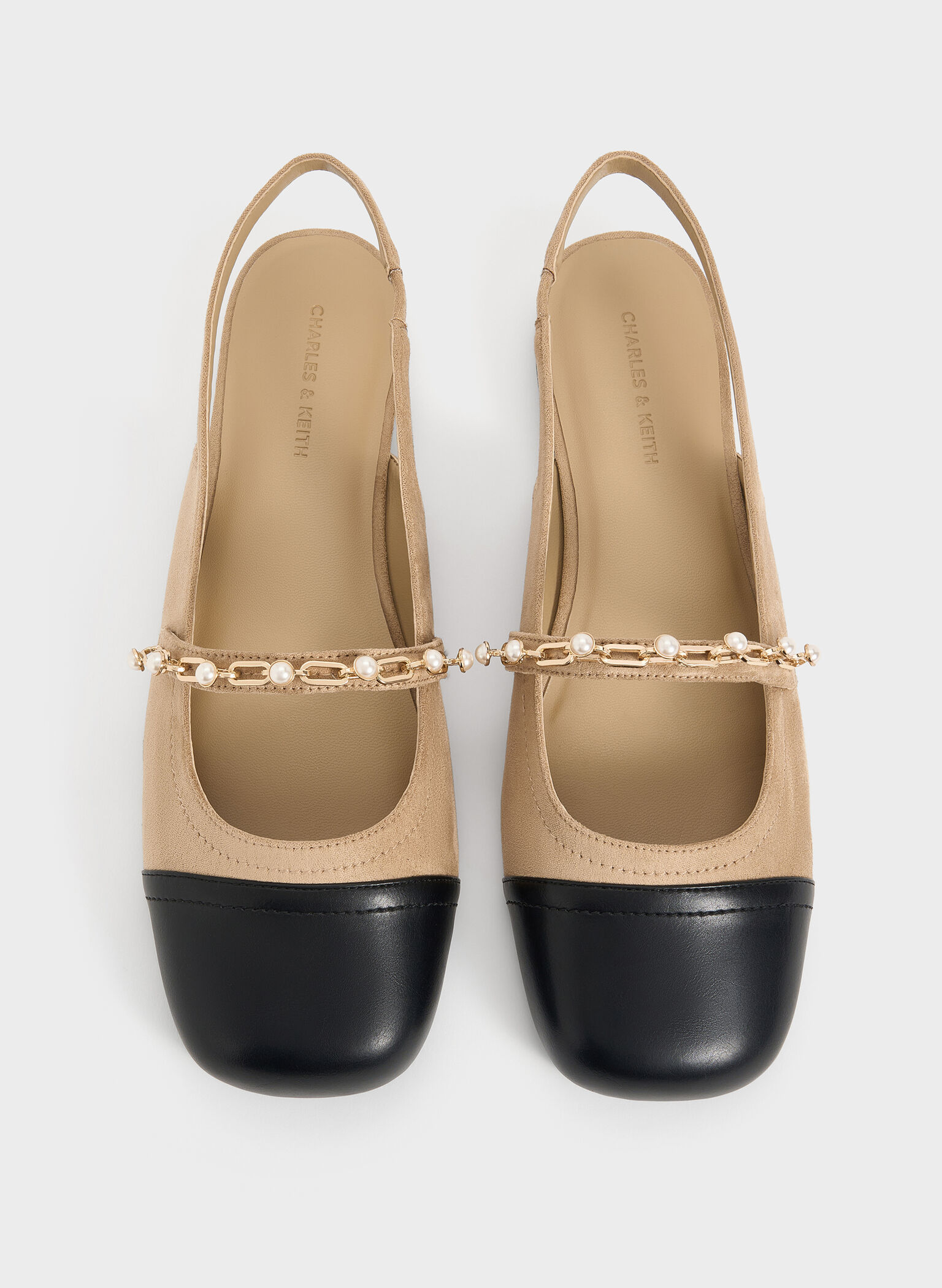 Rio Beaded Chain-Link Slingback Flats, Sand, hi-res