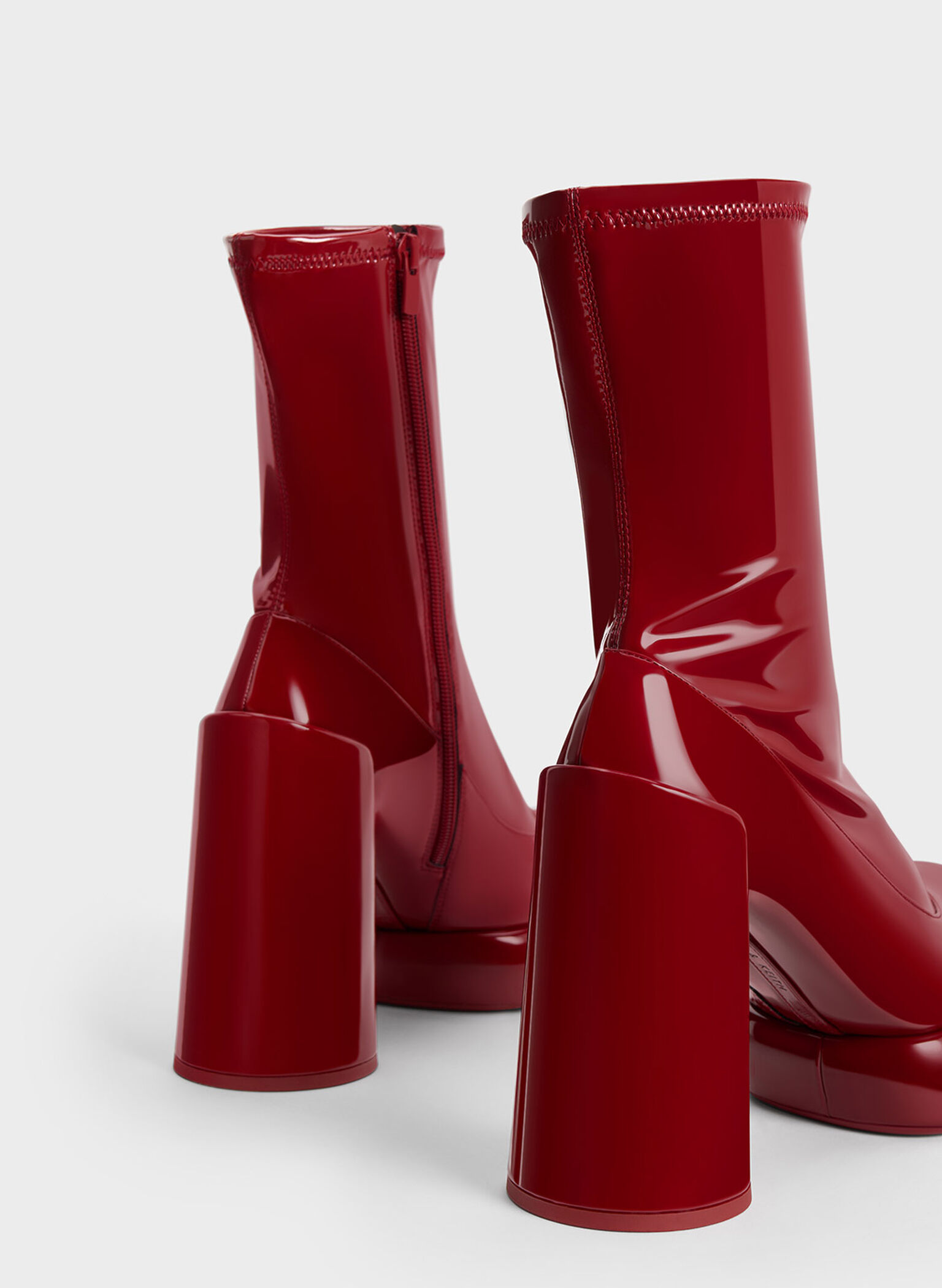 Darcy Patent Platform Ankle Boots, Red, hi-res