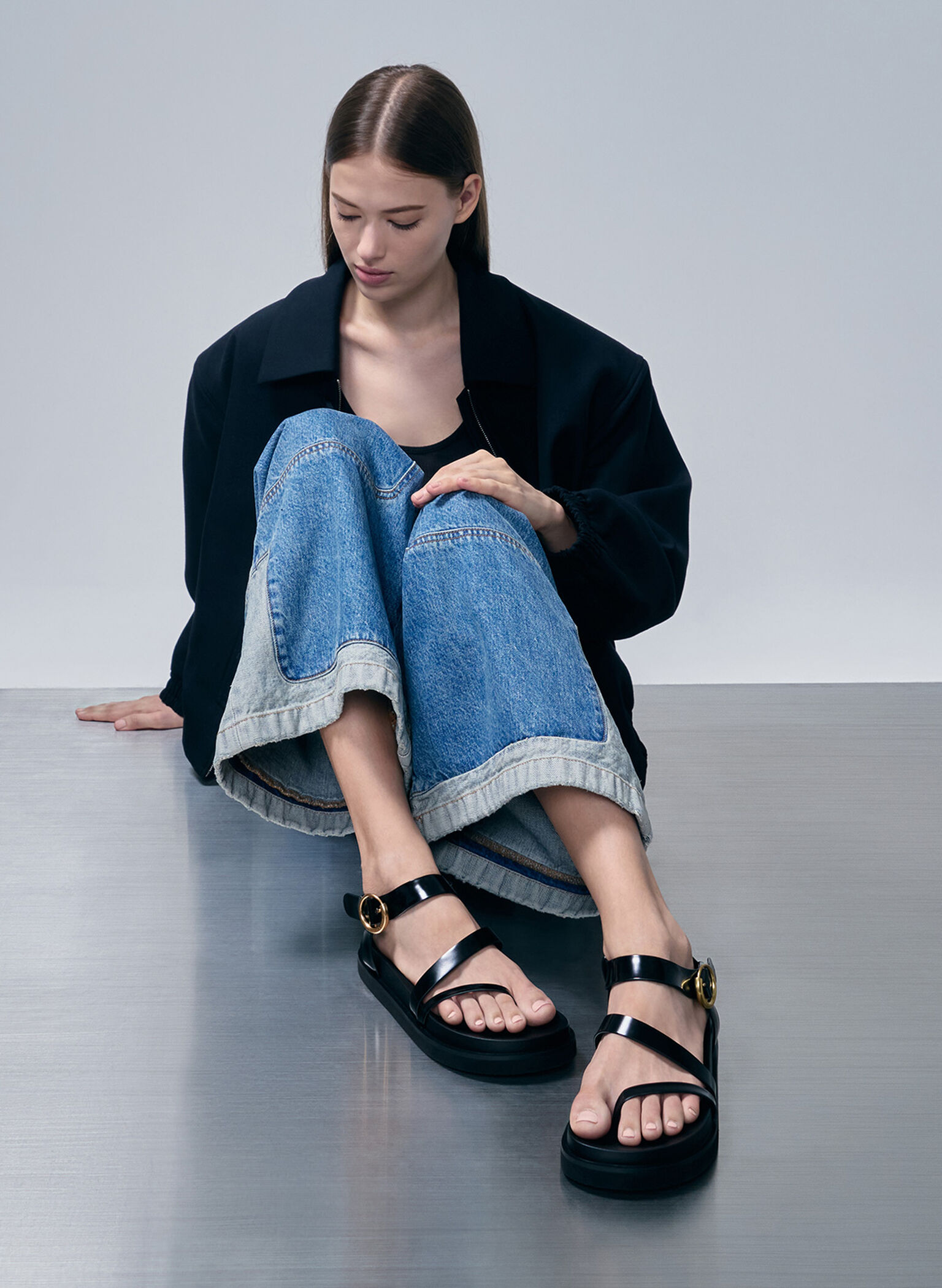 Buckled Ankle-Strap Strappy Sandals, Black Box, hi-res