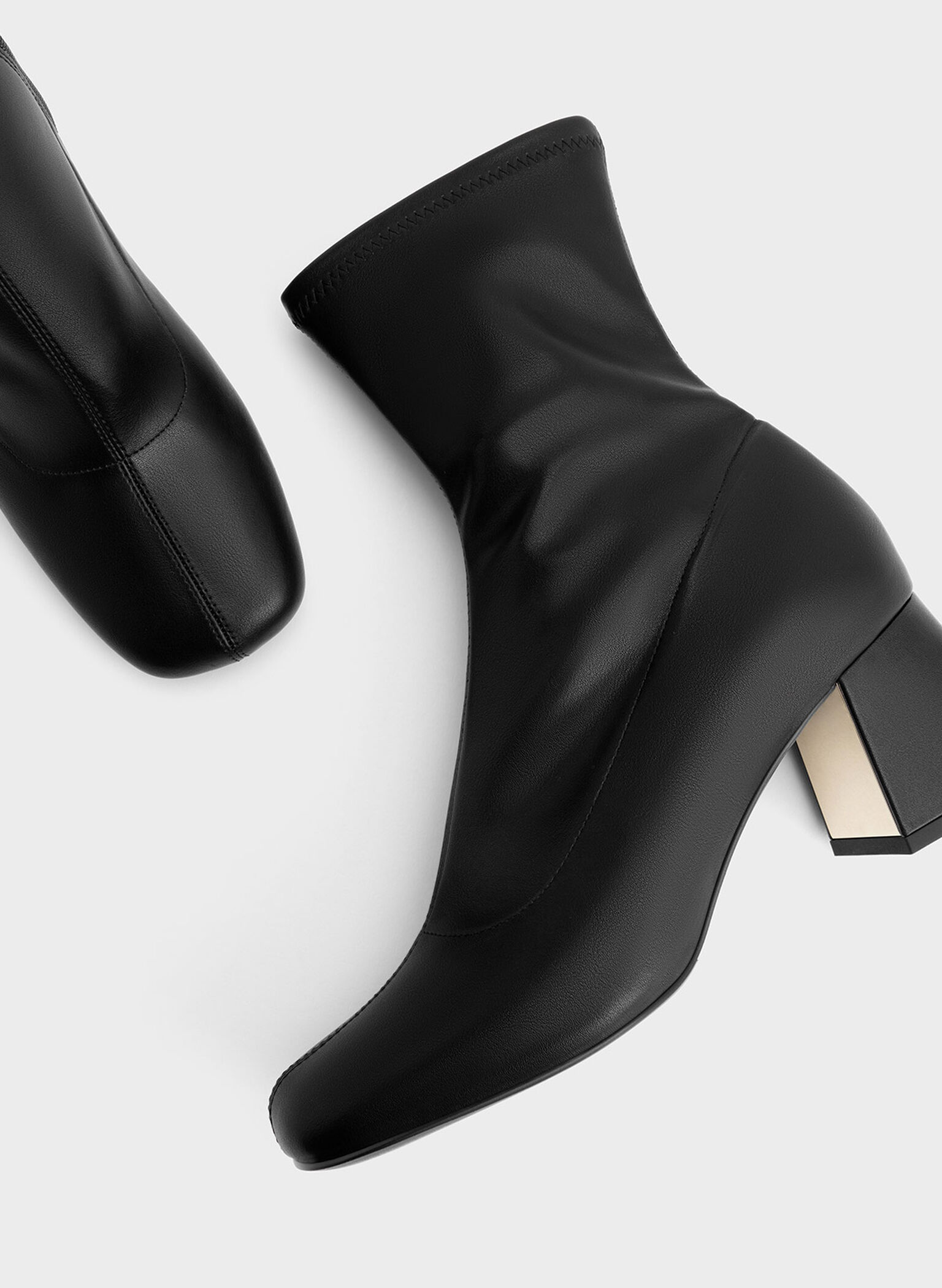 Jully Metallic Trapeze Heel Ankle Boots, Black, hi-res