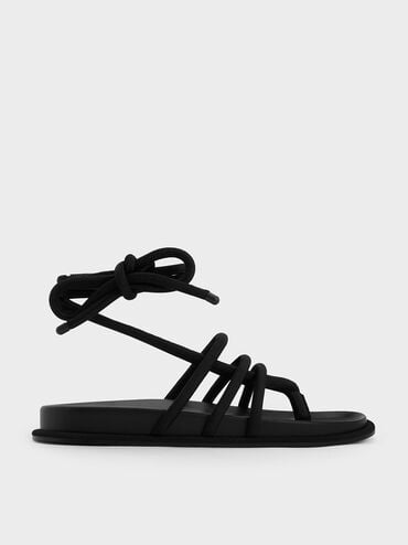 Toni Tubular Tie-Around Sandals, Black Textured, hi-res