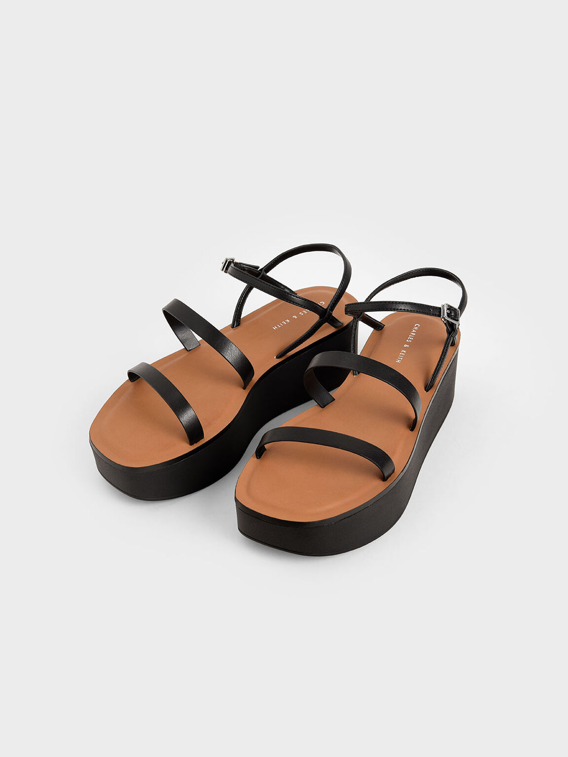 Strappy Flatform Sandals, Black, hi-res