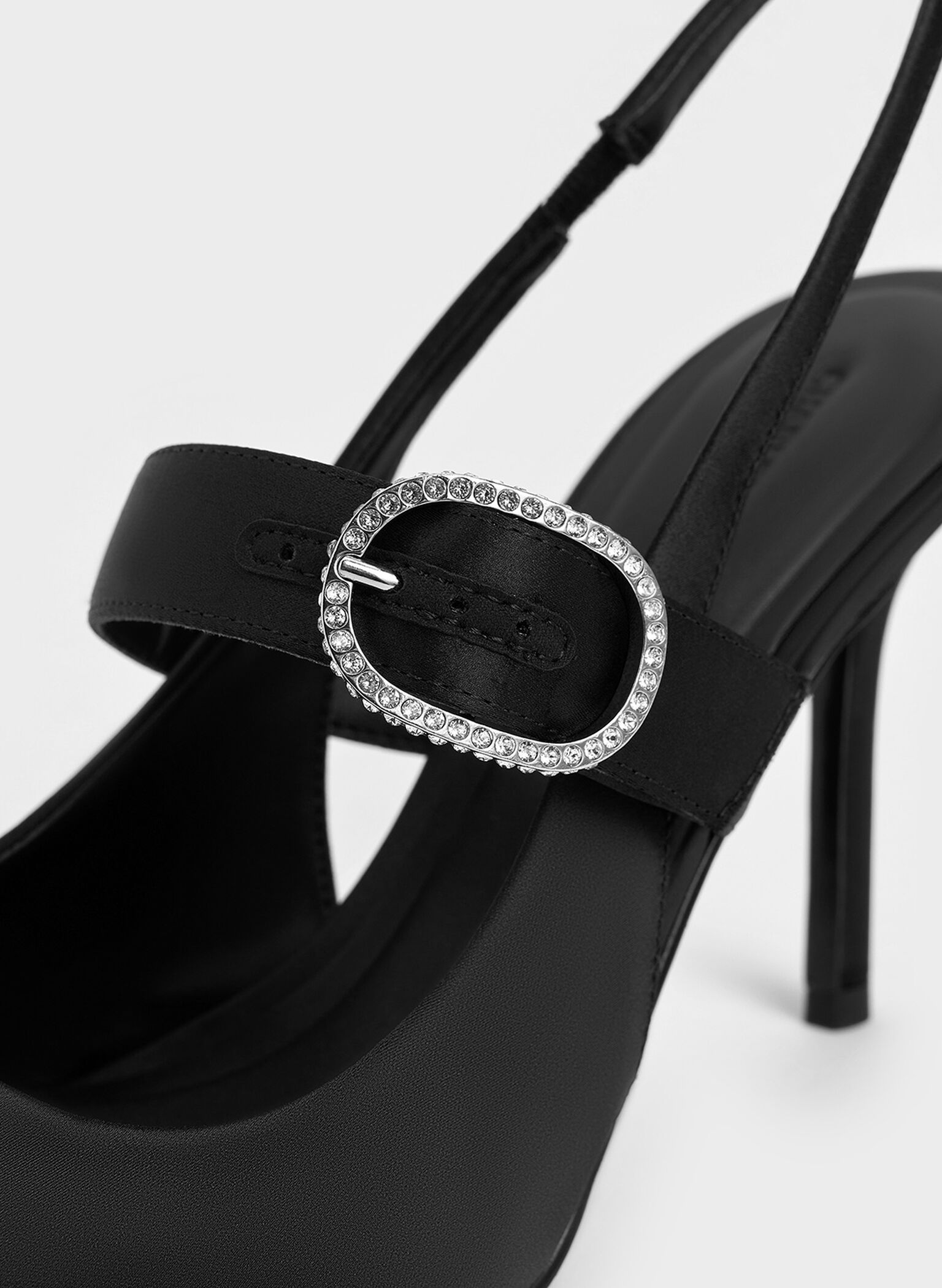 Satin Crystal-Embellished Slingback Mary Jane Pumps, Black Textured, hi-res