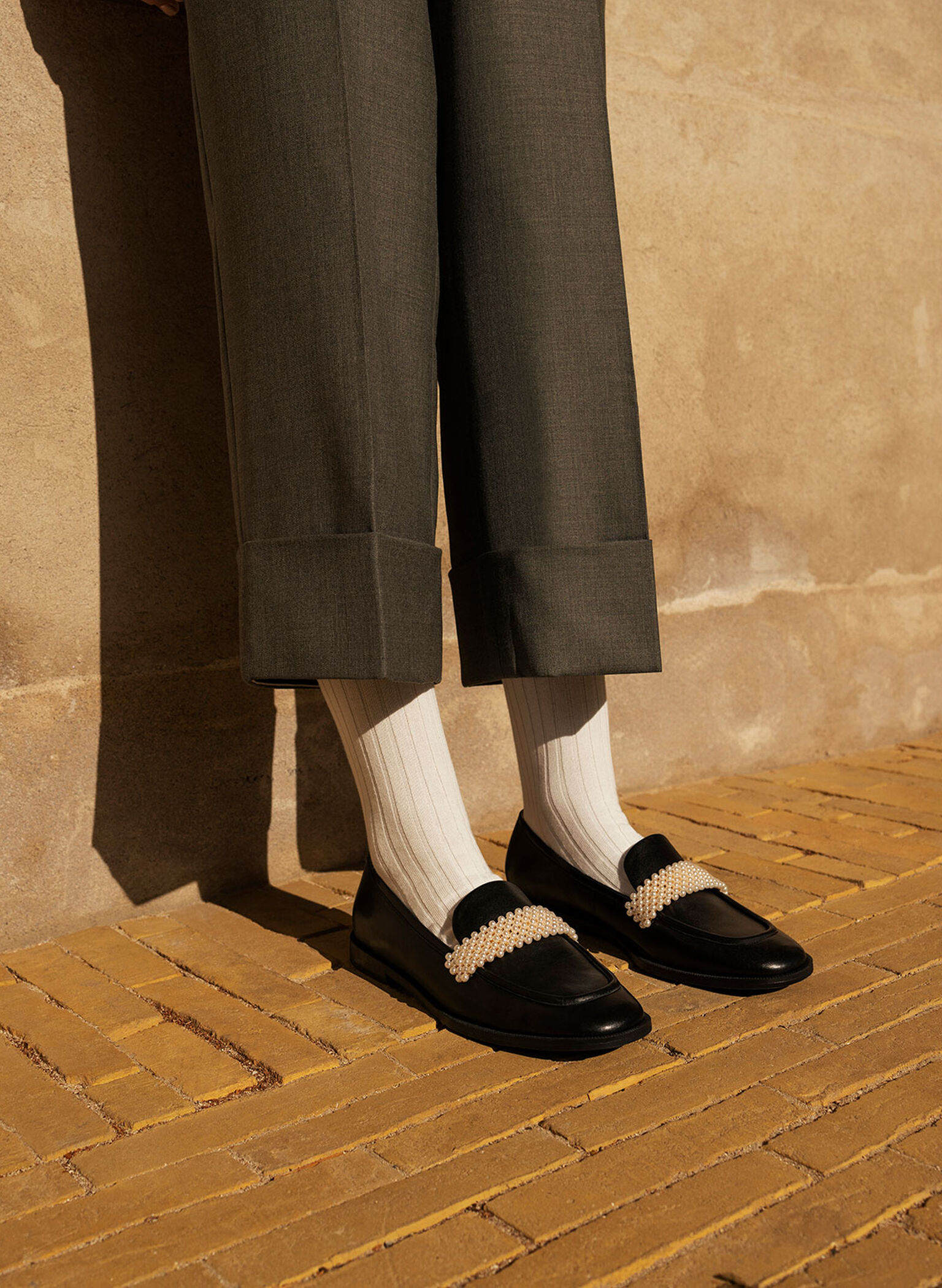 Beaded Penny Loafers, Black, hi-res