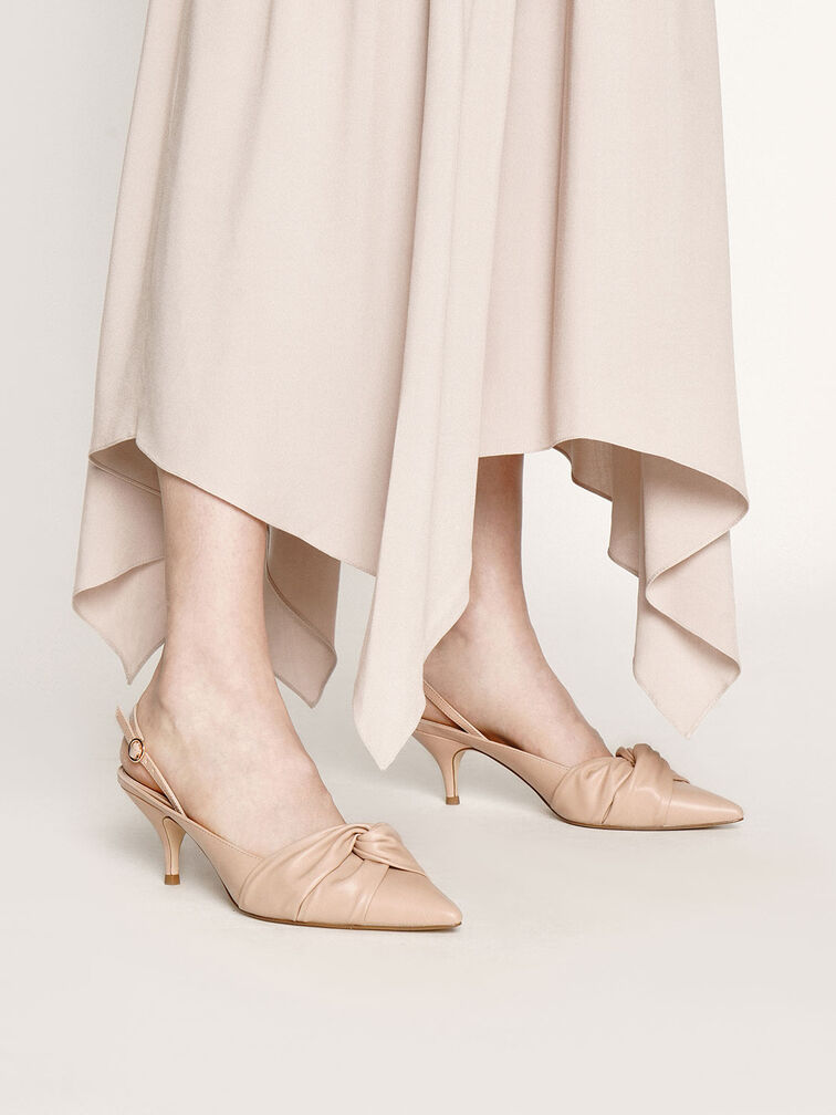 Knotted Slingback Pumps, Nude, hi-res