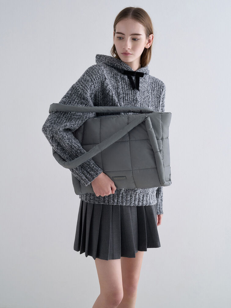 Errya Nylon Quilted Puffy Tote Bag, Grey, hi-res