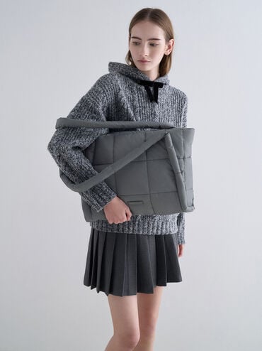 Errya Nylon Quilted Puffy Tote Bag, Grey, hi-res