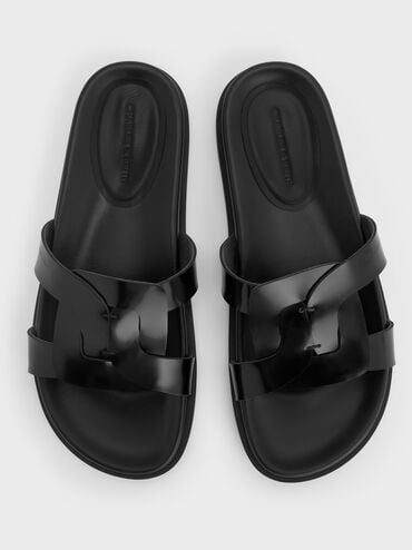 Fannie Interwoven Cut-Out Slide Sandals, Black Box, hi-res