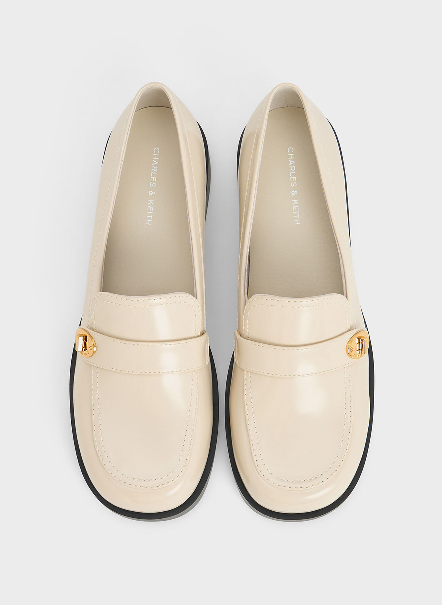 Hettie Metallic-Buckle Strap Loafers, Chalk, hi-res