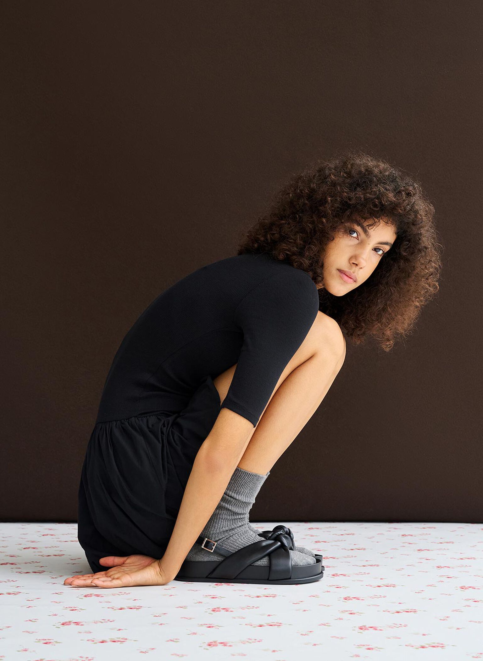 Rosetta Knotted Puffy Sandals, Black, hi-res
