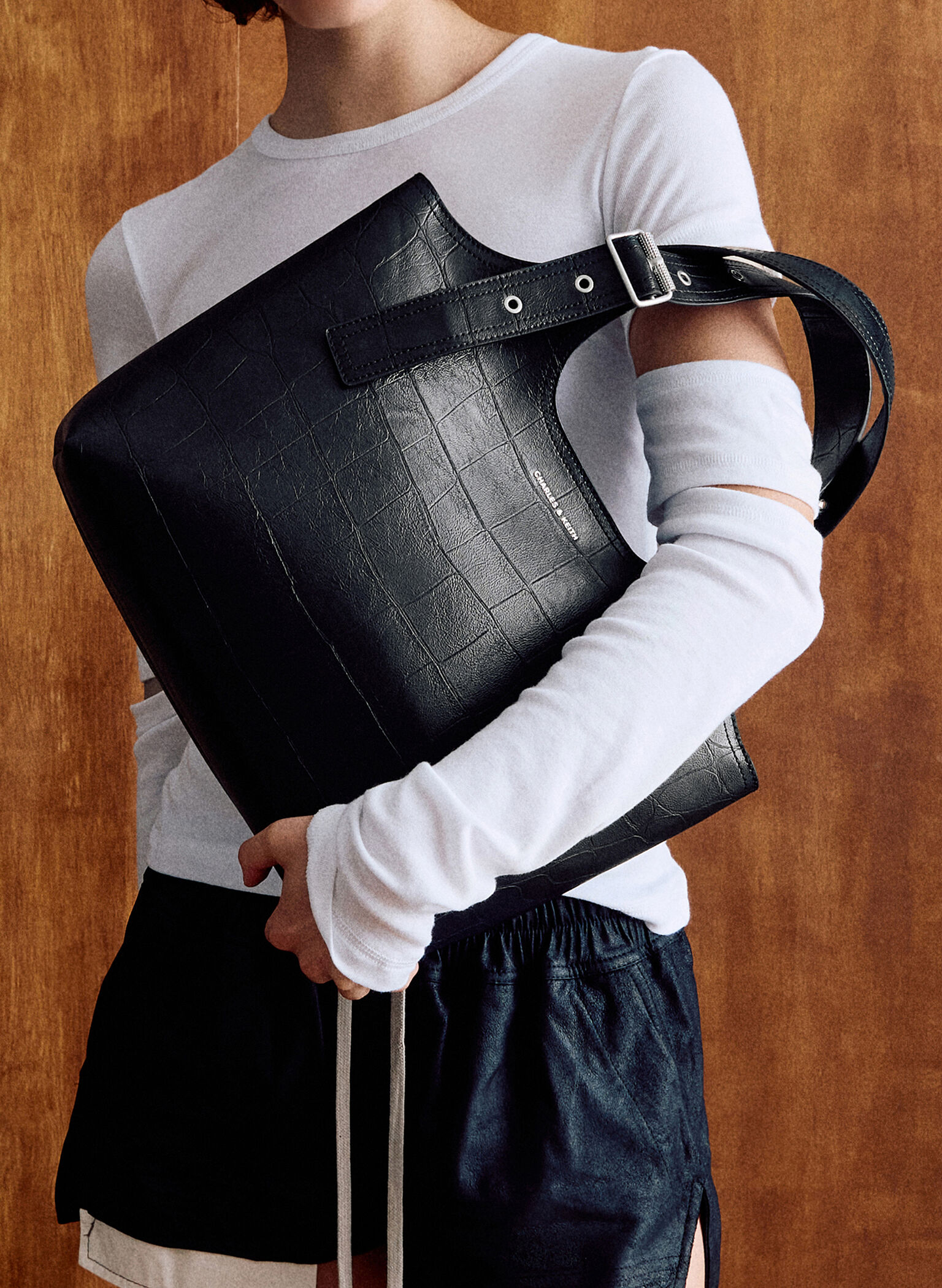 Liv Croc-Effect Tote Bag, Noir, hi-res
