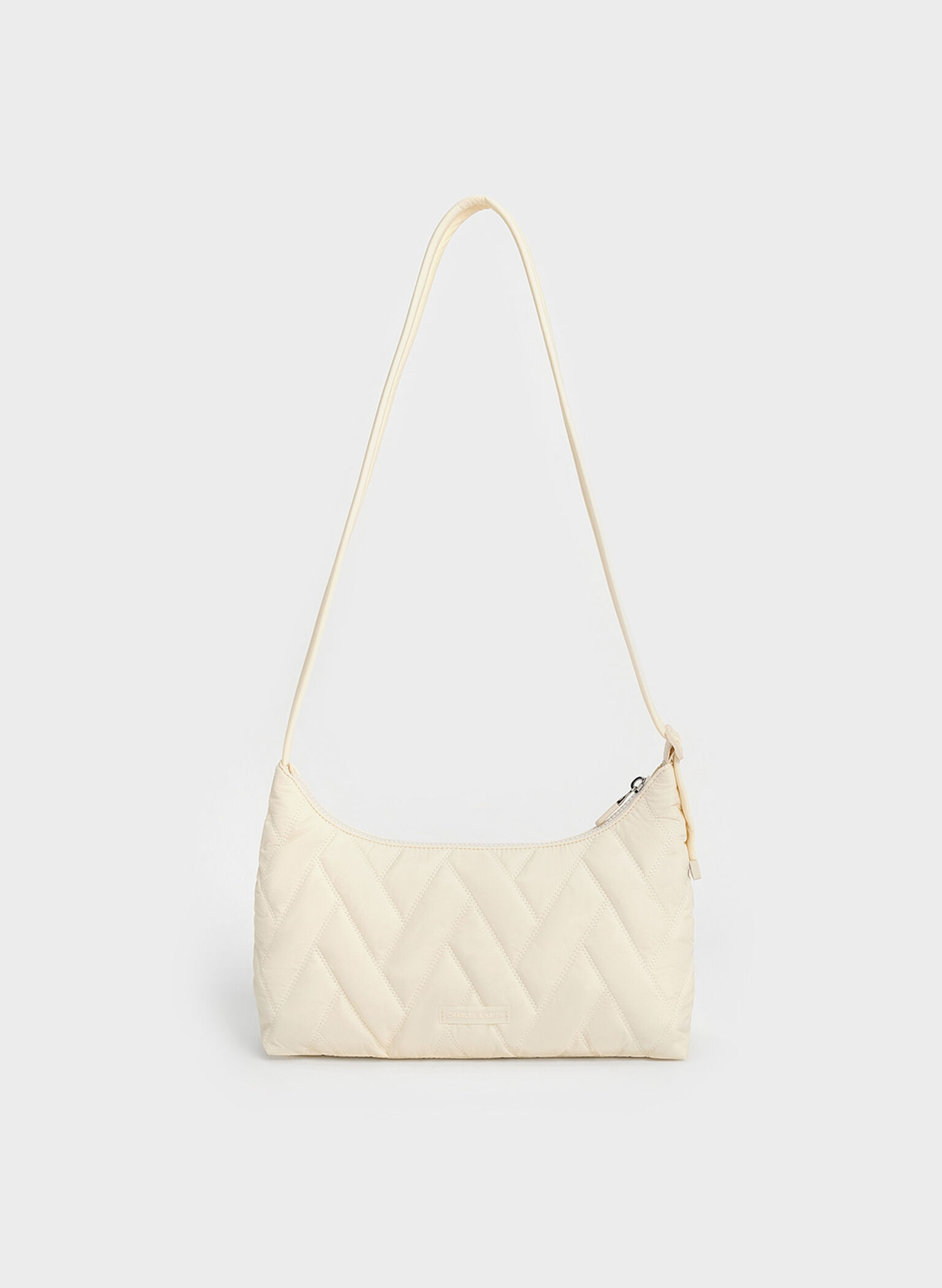 Nylon Chevron Shoulder Bag, Cream, hi-res