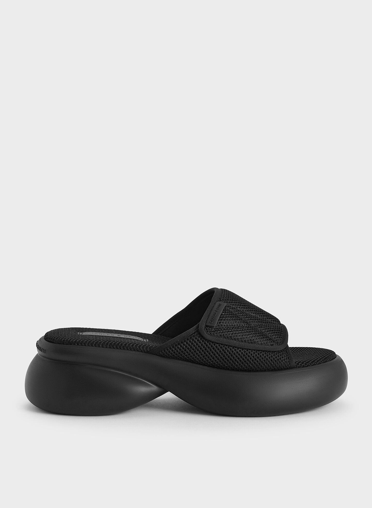 Mesh Platform Sporty Slide Sandals, Black Textured, hi-res