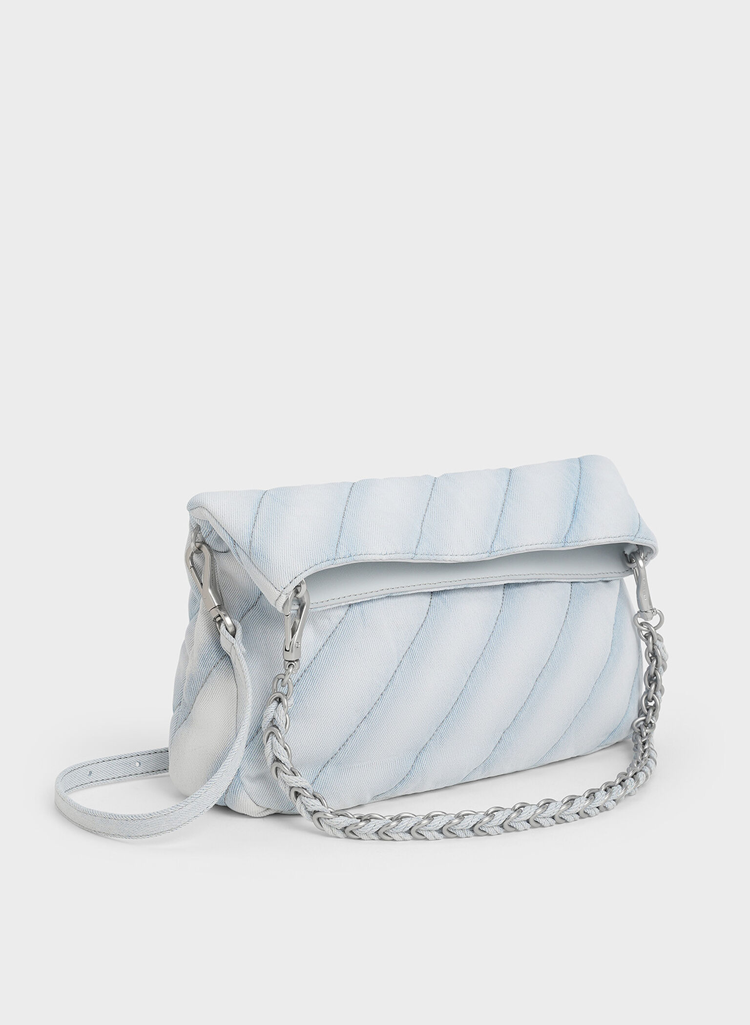 Fawn Denim Panelled Chain-Handle Shoulder Bag, Light Washed Denim, hi-res