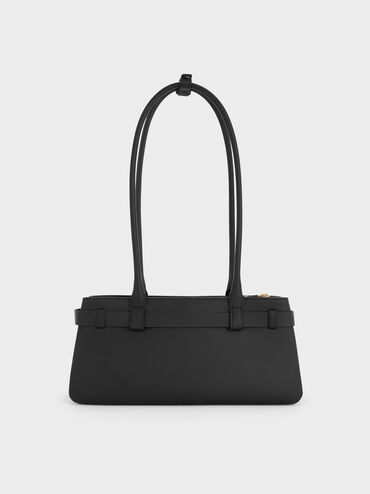 Jody Leather Belted Shoulder Bag, Black, hi-res