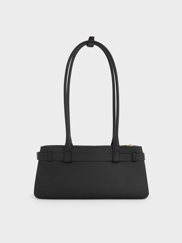 Jody Leather Belted Shoulder Bag, Black, hi-res