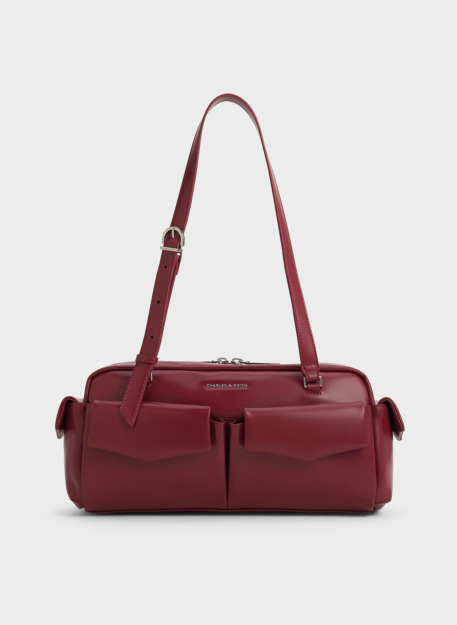 Rachel Elongated Multi-Pocket Shoulder Bag, Burgundy, hi-res