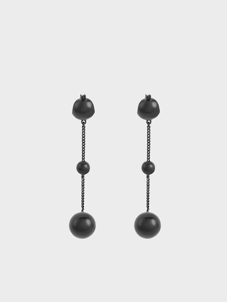 Metallic Sphere Crystal-Embellished Drop Earrings, Black, hi-res
