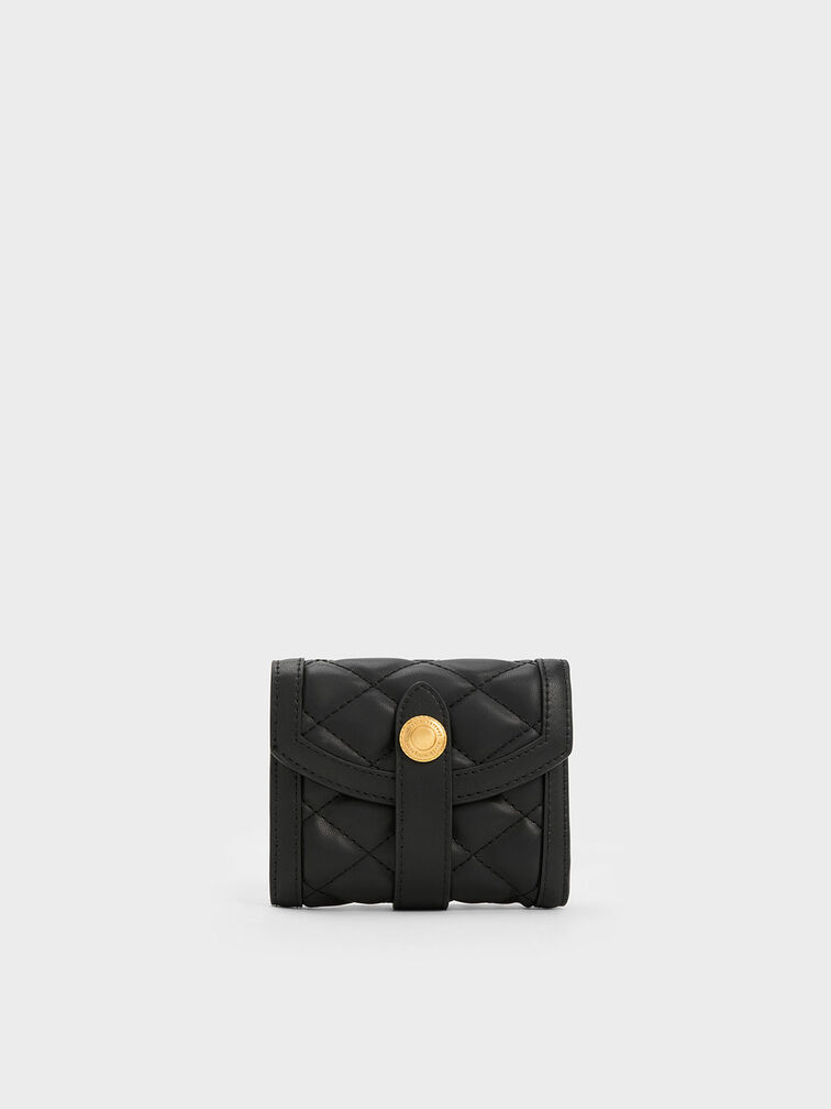 Este Quilted Belted Small Wallet, Black, hi-res