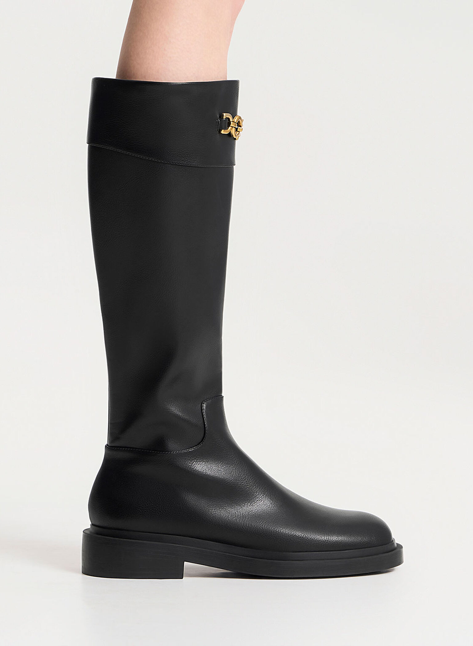 Bryn Metallic Chain Accent Knee-High Boots, Black, hi-res