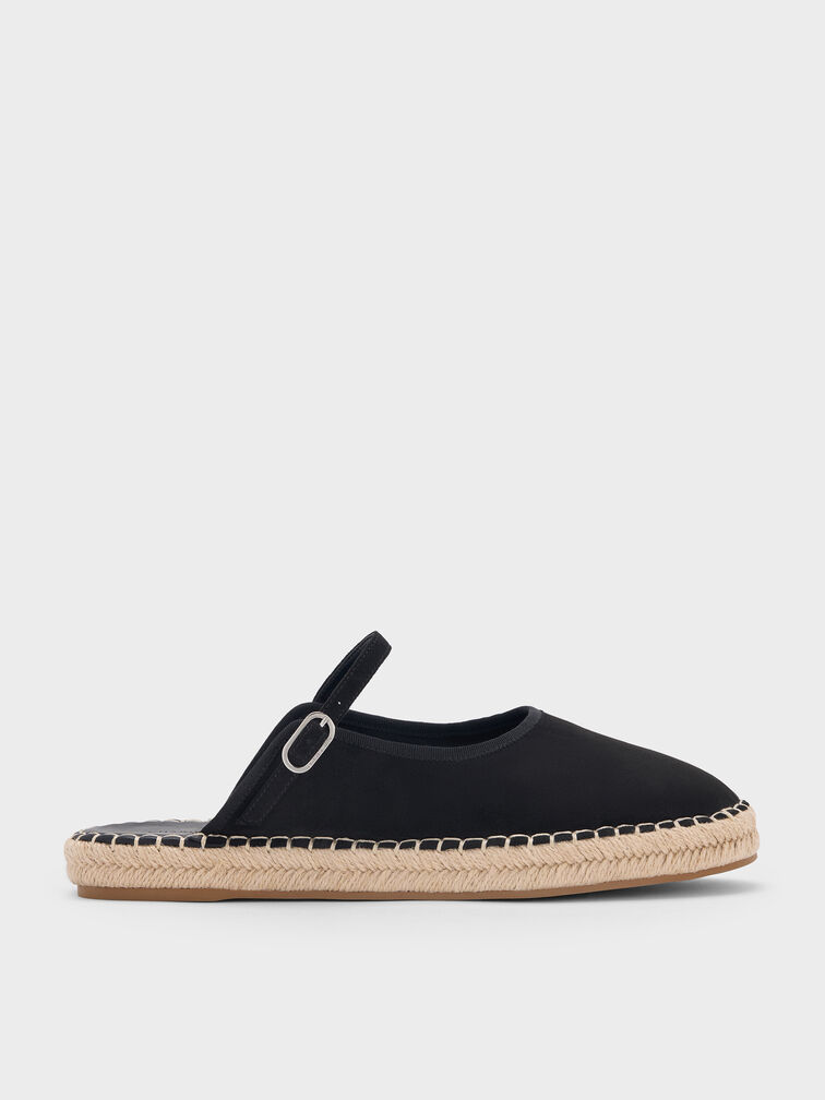 Faux Suede Slip-On Mary Jane Espadrilles, Black Textured, hi-res