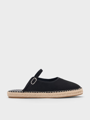 Faux Suede Slip-On Mary Jane Espadrilles, Black Textured, hi-res