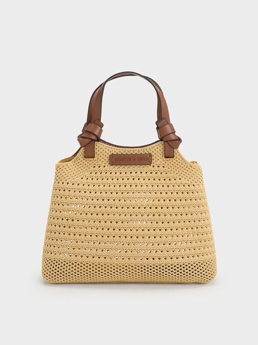 Ida Knotted Handle Knitted Tote Bag, Beige, hi-res