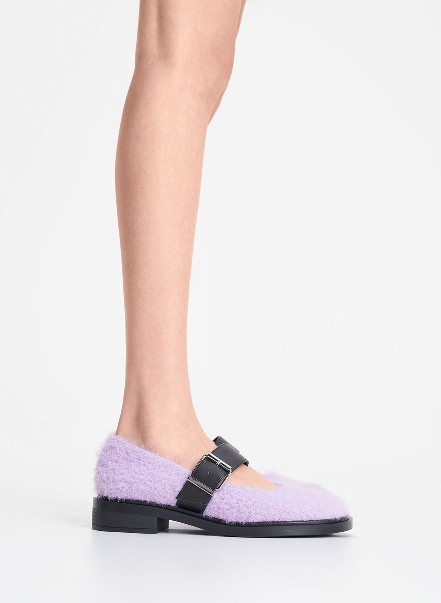 Leather Furry Mary Janes, Lilac, hi-res