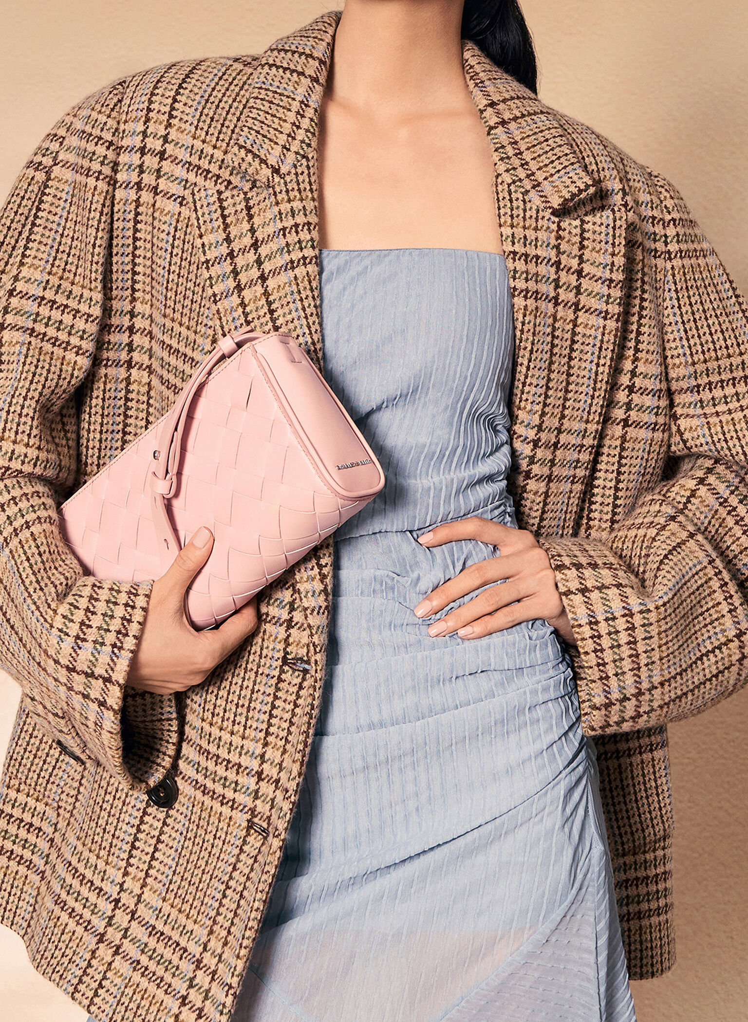Ivette Woven Elongated Shoulder Bag, Light Pink, hi-res