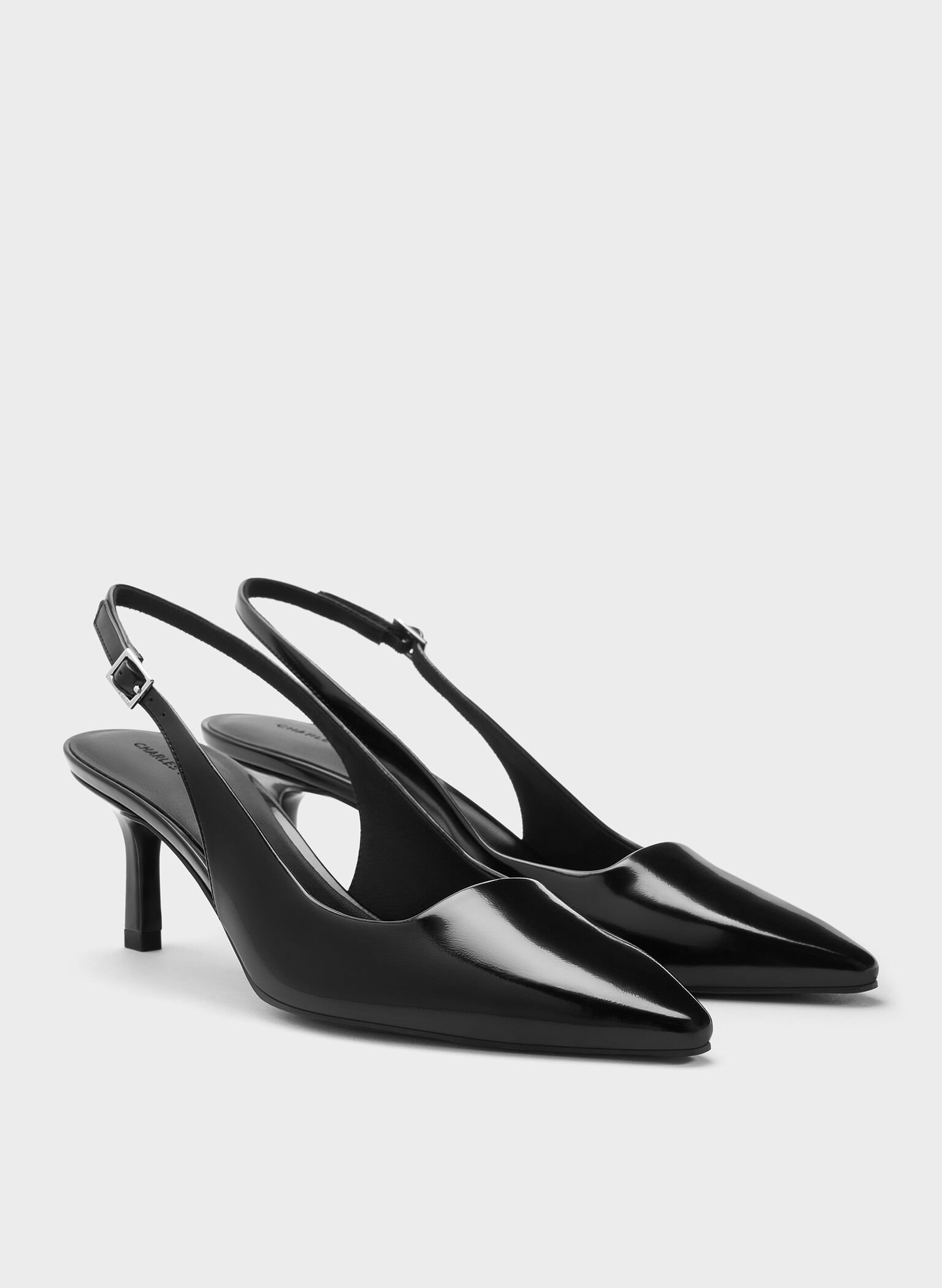 Pointed-Toe Kitten-Heel Slingback Pumps, Black Box, hi-res