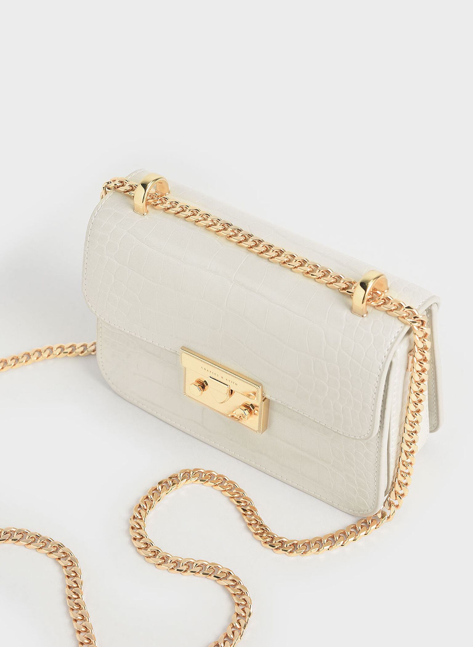 Alva Croc-Effect Chain Strap Crossbody Bag, Chalk, hi-res