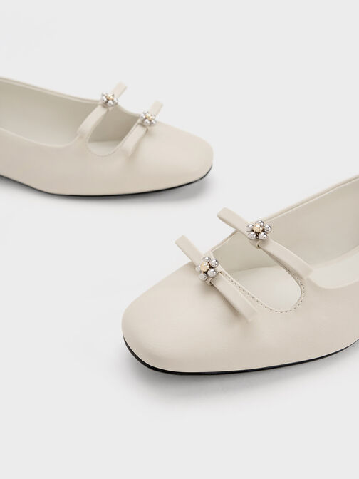 Floral Beaded Bow Ballerinas, Chalk, hi-res