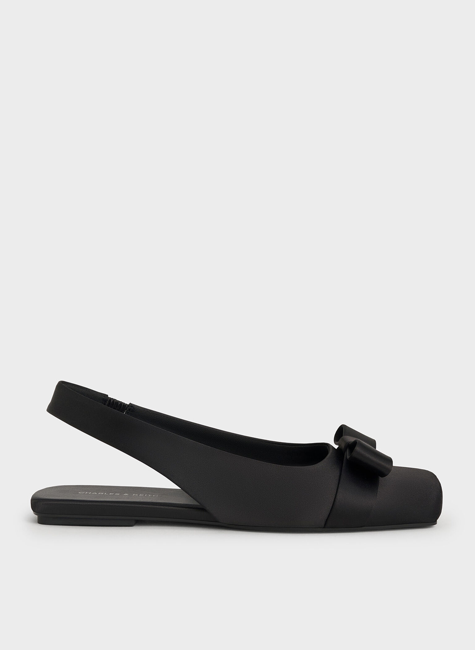 Satin Bow Slingback Ballet Flats, Black Textured, hi-res