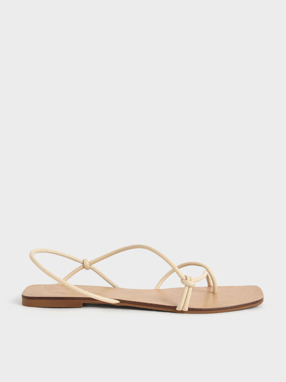 Strappy Knotted Thong Sandals, Chalk, hi-res