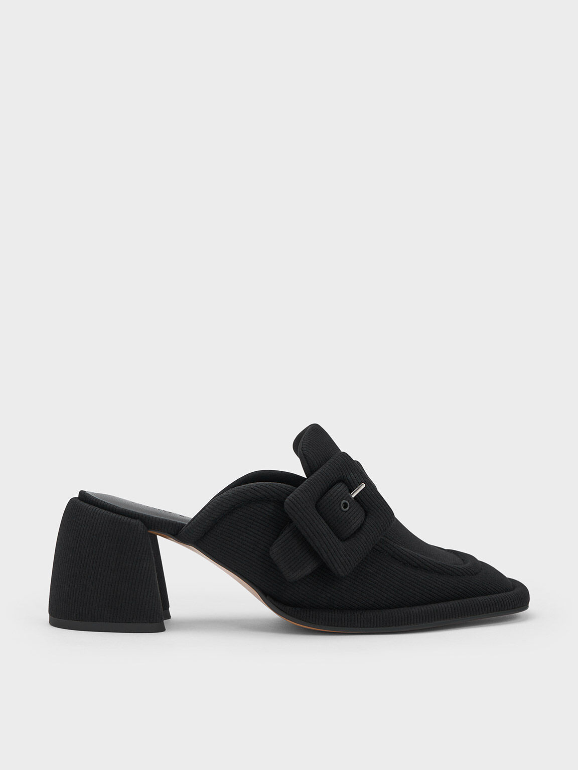 Sinead Woven Buckled Loafer Mules Black