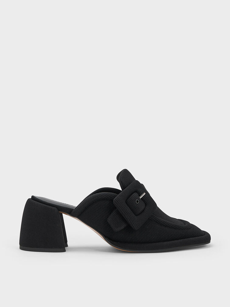 Sinead Woven Buckled Loafer Mules, Black, hi-res