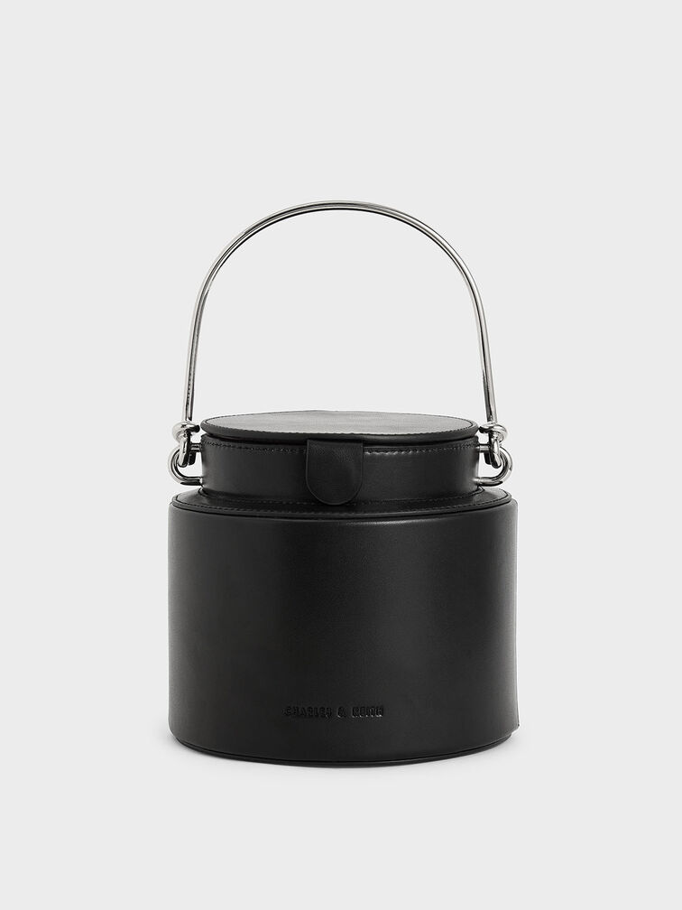Cylindrical Bucket Bag, Black, hi-res