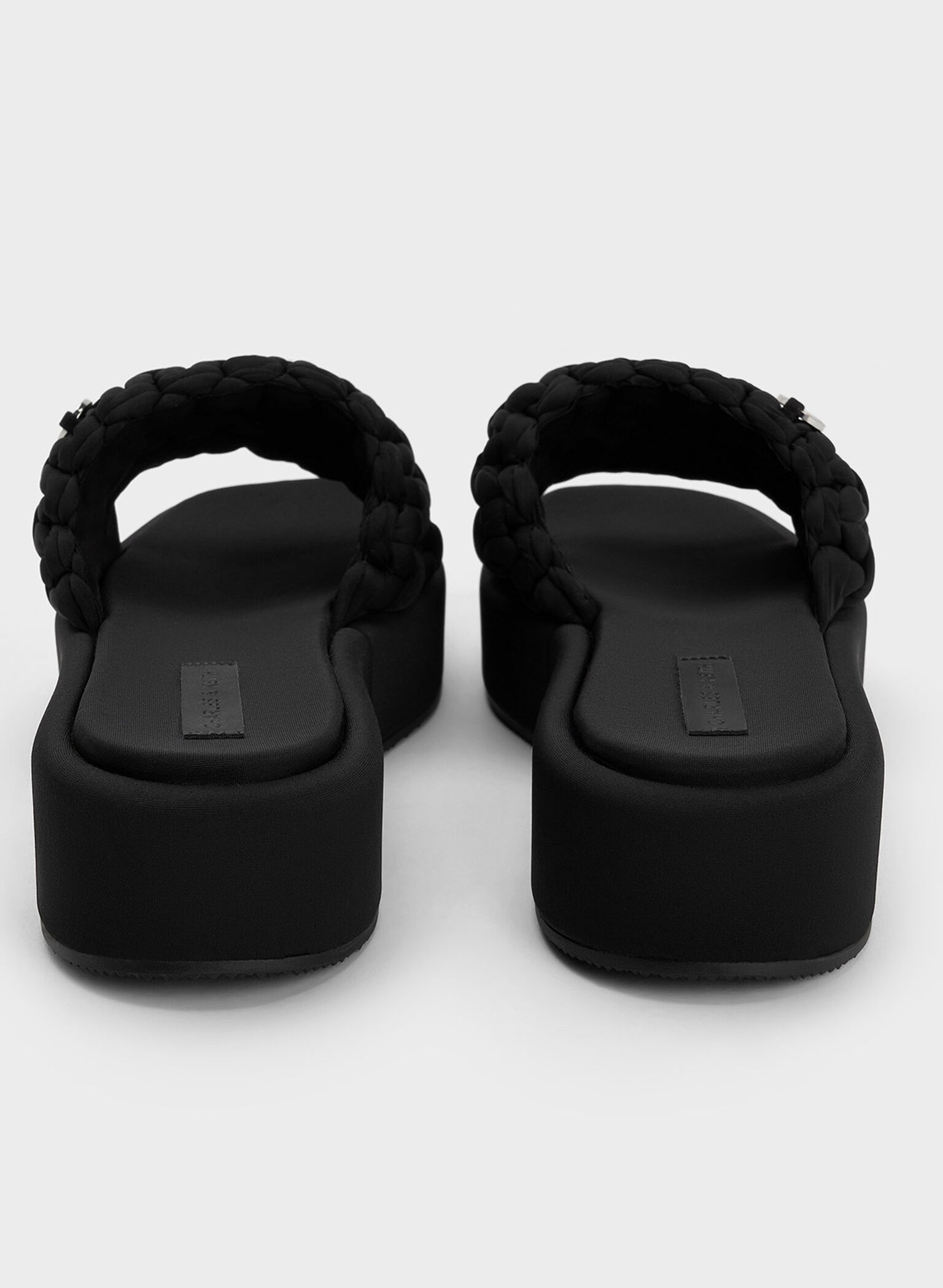 Woven Flatform Sandals, Black Textured, hi-res