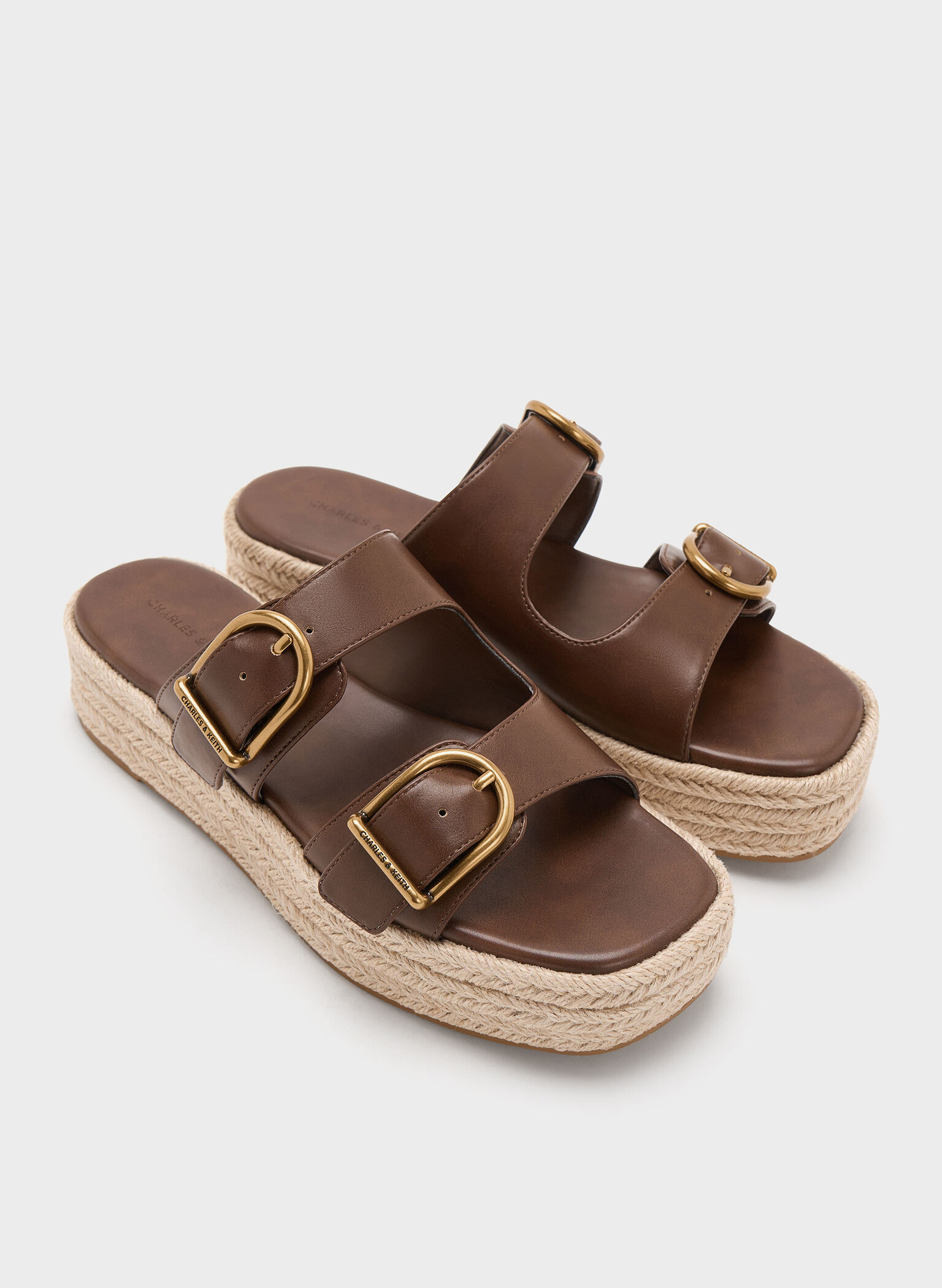 Double-Strap Espadrille Flatform Sandals, Brown, hi-res